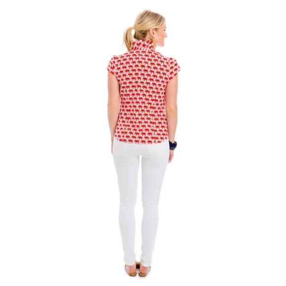Elizabeth McKay ELIZABETH SHIRT Hot Pink Elephant Print Ruffle Blouse Top Size 0 - Picture 3 of 12